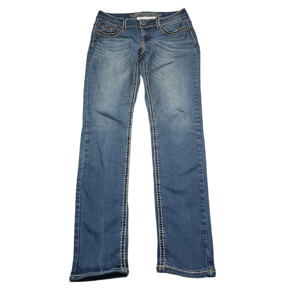 Papaya Pants Womens 7 Blue Mid Rise Pocket Button Zip Bootcut Jeans Denim